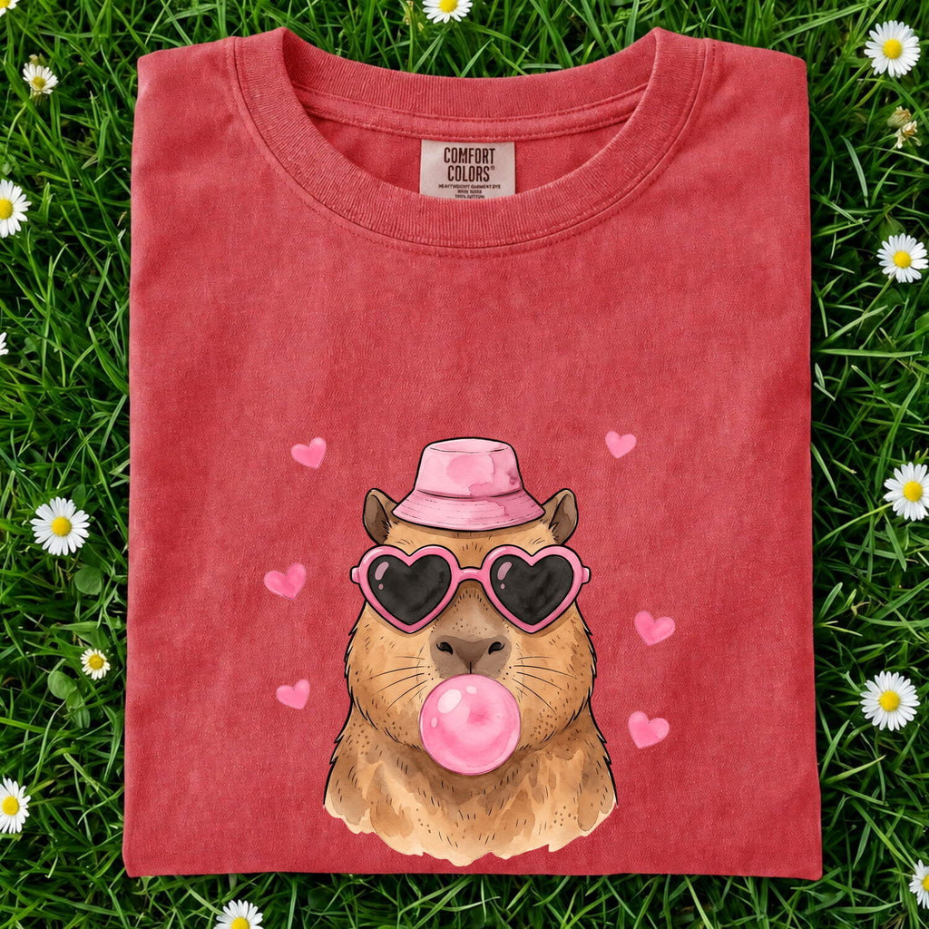 Capybara Shades Shirt Valentine Pet Gift Women Paint Tee Rodent T-Shirt Valentine Fan Artistic Tshirt Animal Graphic Sketch Love Symbols