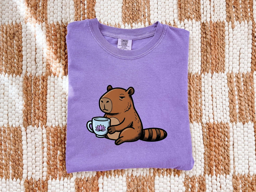 Capybara Drinkware Shirt Coffee Pet Gift Women Doodle Tee Mug T-Shirt Coffee Fan Animal Graphic Cat Illustration Outline Water Lily Tshirt