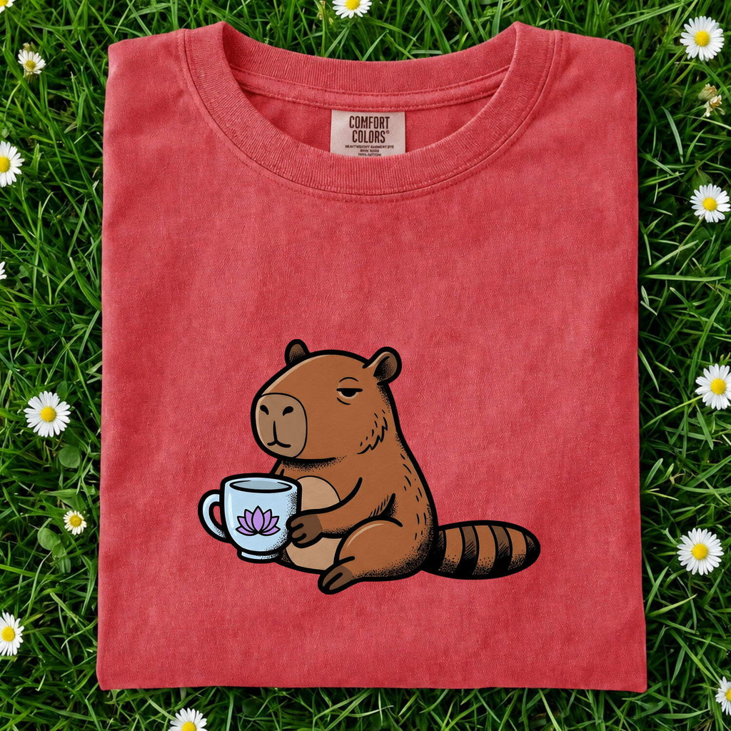 Capybara Drinkware Shirt Coffee Pet Gift Women Doodle Tee Mug T-Shirt Coffee Fan Animal Graphic Cat Illustration Outline Water Lily Tshirt