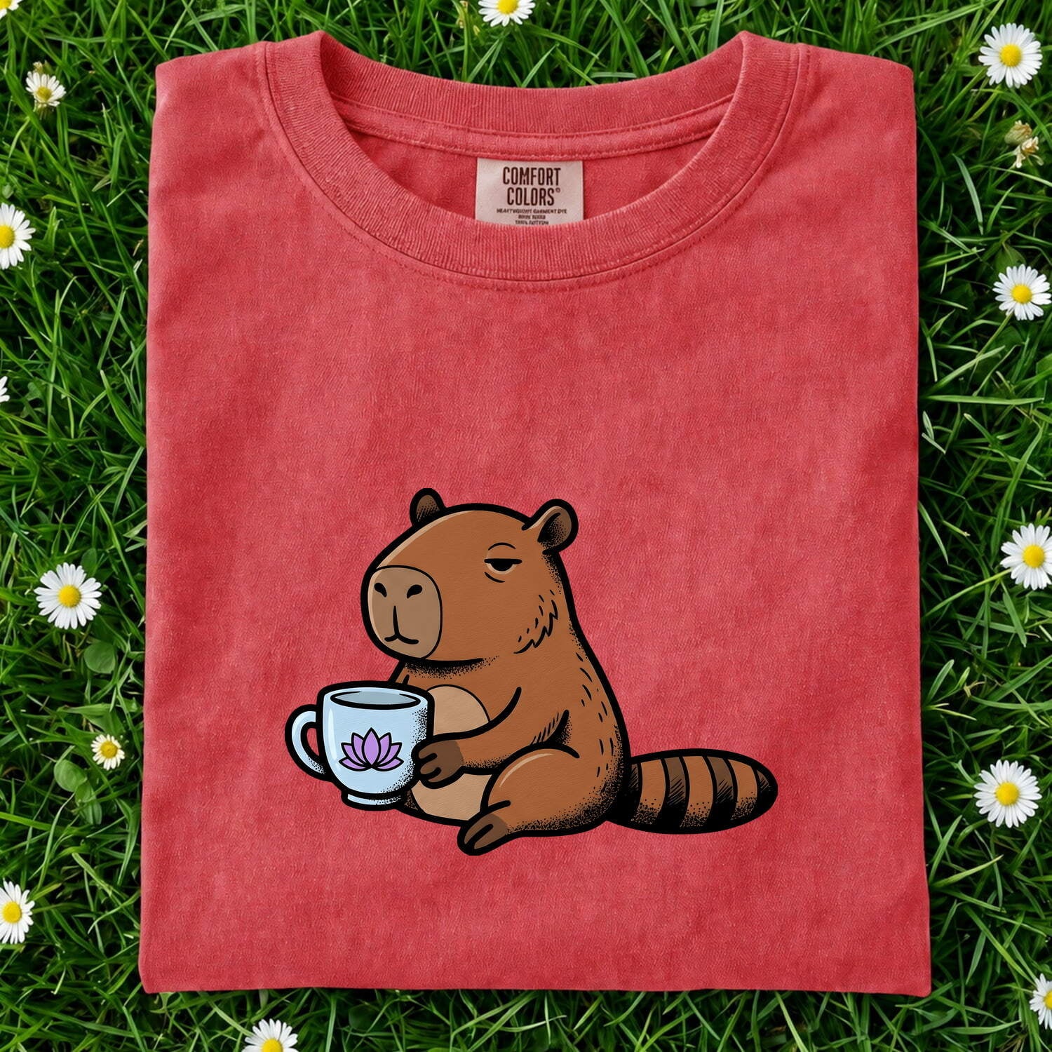 Capybara Drinkware Shirt Coffee Pet Gift Women Doodle Tee Mug T-Shirt Coffee Fan Animal Graphic Cat Illustration Outline Water Lily Tshirt