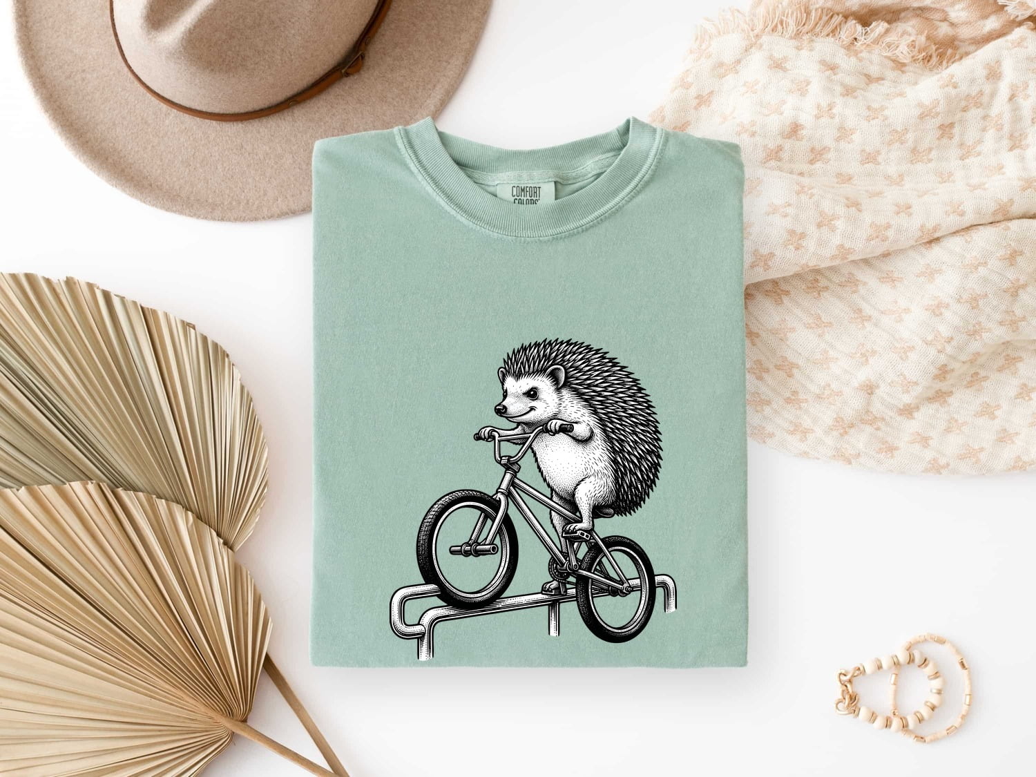Hedgehog Bicycle Shirt Cute Pet Gift Women Sketch Tee Hedgehog Bike T-Shirt Adorable Fan Hedgehog Drawing Pet Graphic Retro Bike Tshirt