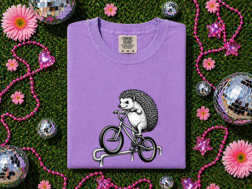 Hedgehog Bicycle Shirt Cute Pet Gift Women Sketch Tee Hedgehog Bike T-Shirt Adorable Fan Hedgehog Drawing Pet Graphic Retro Bike Tshirt