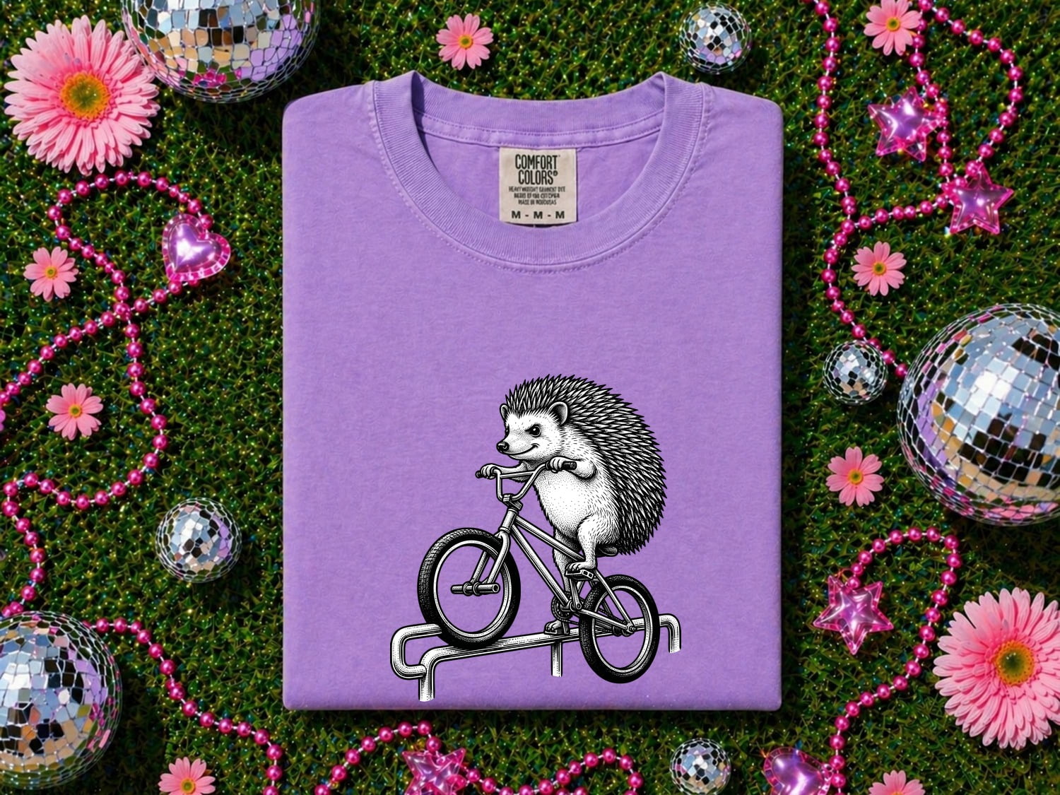 Hedgehog Bicycle Shirt Cute Pet Gift Women Sketch Tee Hedgehog Bike T-Shirt Adorable Fan Hedgehog Drawing Pet Graphic Retro Bike Tshirt