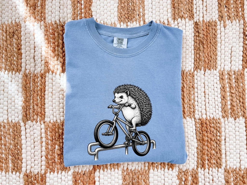 Hedgehog Bicycle Shirt Cute Pet Gift Women Sketch Tee Hedgehog Bike T-Shirt Adorable Fan Hedgehog Drawing Pet Graphic Retro Bike Tshirt