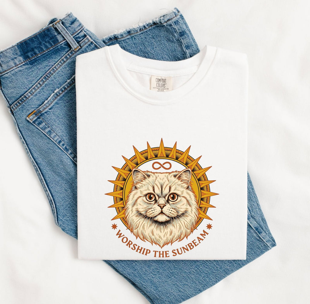 Persian Cat Shirt Cat Pet Gift Women Vintage Tee Cat T-Shirt Cat Fan Feline Tshirt Animal Graphic Hand Drawn Sun Rays Tshirt