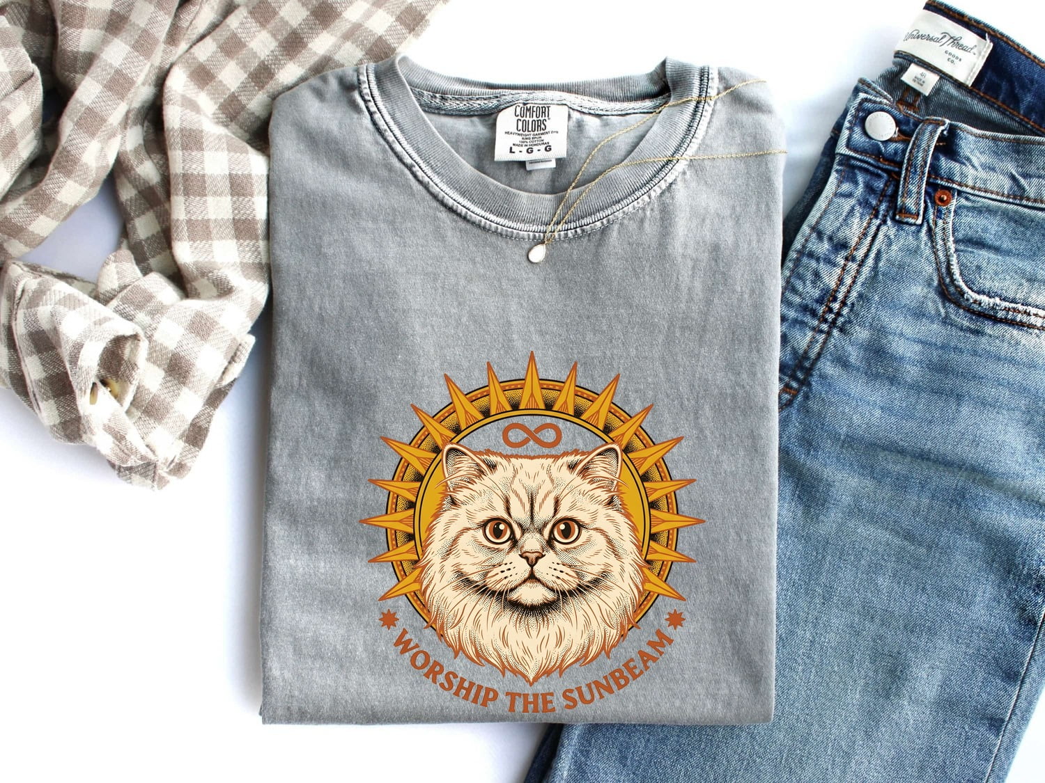 Persian Cat Shirt Cat Pet Gift Women Vintage Tee Cat T-Shirt Cat Fan Feline Tshirt Animal Graphic Hand Drawn Sun Rays Tshirt