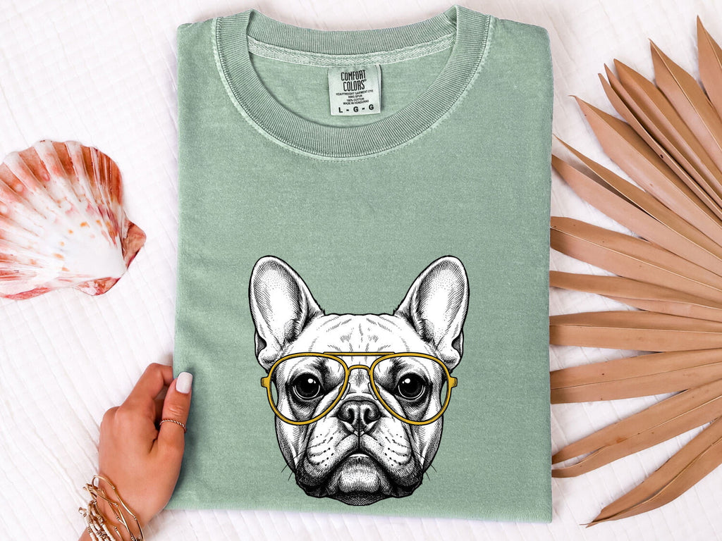 French Bulldog Shirt Dog Pets Gift Women Line Art Tee Bulldog T-Shirt Dog Fan Puppy Graphic Illustration Drawing Vintage Glasses Tshirt