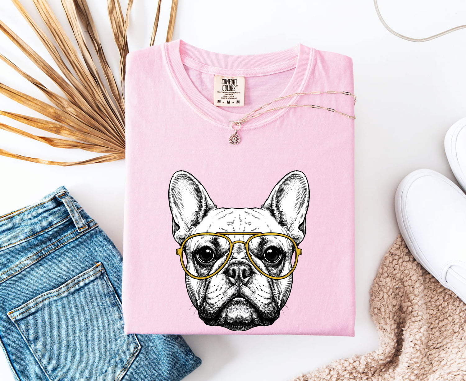 French Bulldog Shirt Dog Pets Gift Women Line Art Tee Bulldog T-Shirt Dog Fan Puppy Graphic Illustration Drawing Vintage Glasses Tshirt