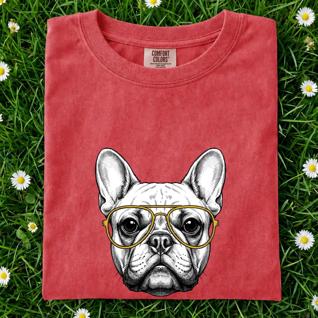 French Bulldog Shirt Dog Pets Gift Women Line Art Tee Bulldog T-Shirt Dog Fan Puppy Graphic Illustration Drawing Vintage Glasses Tshirt