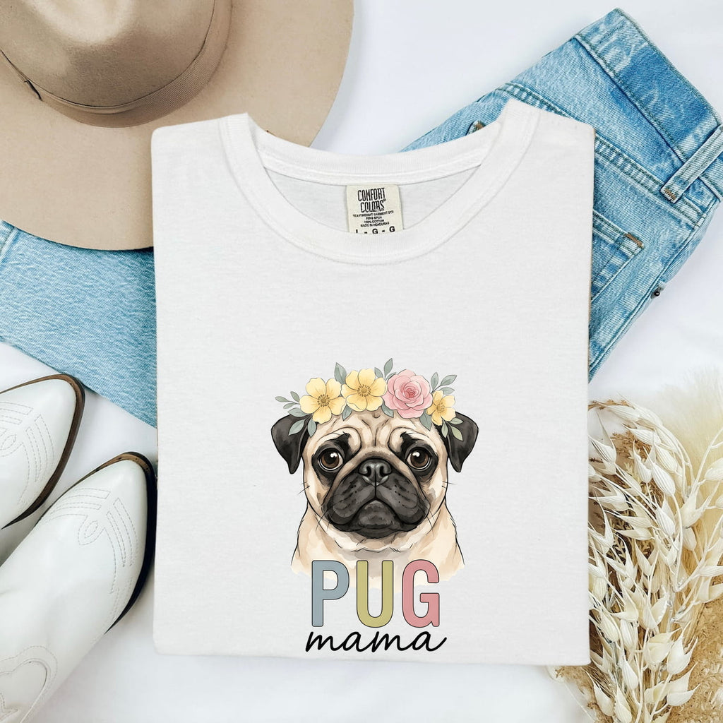 Pug Dog Shirt Dog Pet Gift Women Watercolor Tee Pug T-Shirt Dog Fan Painter Tshirt Animal Graphic Hand Drawn Flower Crown Tshirt