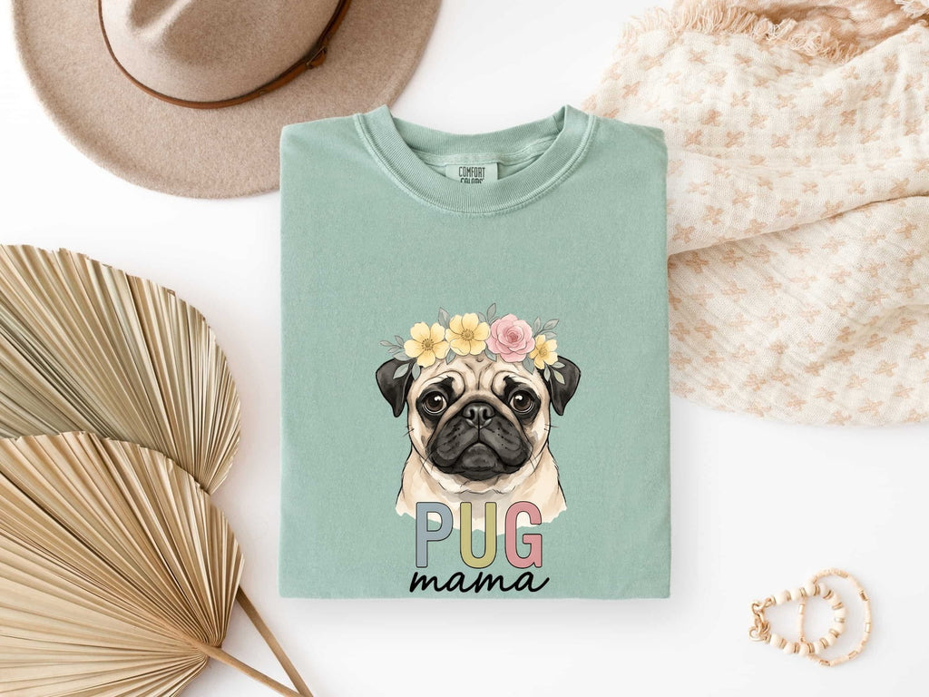 Pug Dog Shirt Dog Pet Gift Women Watercolor Tee Pug T-Shirt Dog Fan Painter Tshirt Animal Graphic Hand Drawn Flower Crown Tshirt