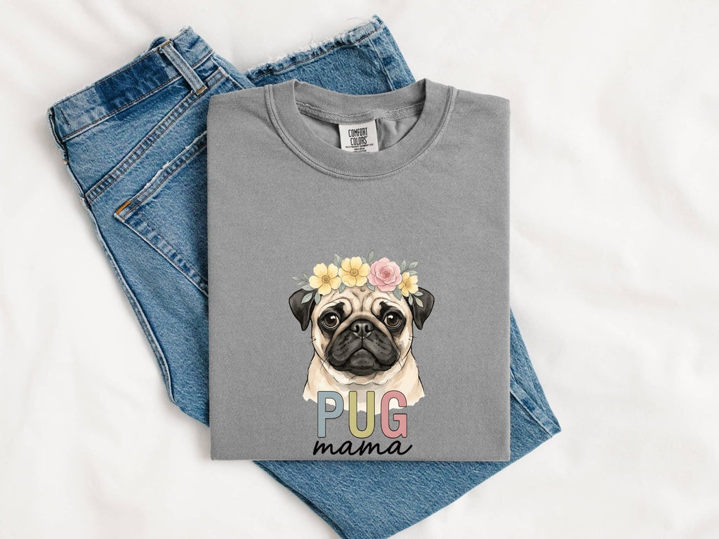 Pug Dog Shirt Dog Pet Gift Women Watercolor Tee Pug T-Shirt Dog Fan Painter Tshirt Animal Graphic Hand Drawn Flower Crown Tshirt