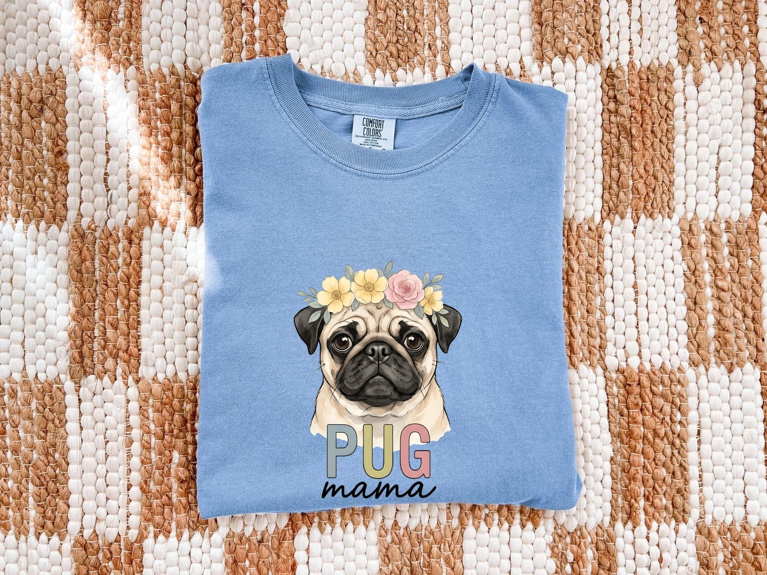 Pug Dog Shirt Dog Pet Gift Women Watercolor Tee Pug T-Shirt Dog Fan Painter Tshirt Animal Graphic Hand Drawn Flower Crown Tshirt