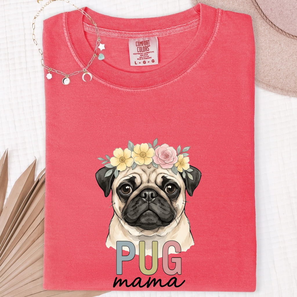 Pug Dog Shirt Dog Pet Gift Women Watercolor Tee Pug T-Shirt Dog Fan Painter Tshirt Animal Graphic Hand Drawn Flower Crown Tshirt