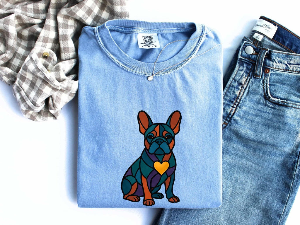 French Bulldog Shirt Dog Pet Gift Women Stained Glass Tee Bulldog T-Shirt Dog Fan Glass Art Tshirt Animal Graphic Modern Heart Tshirt
