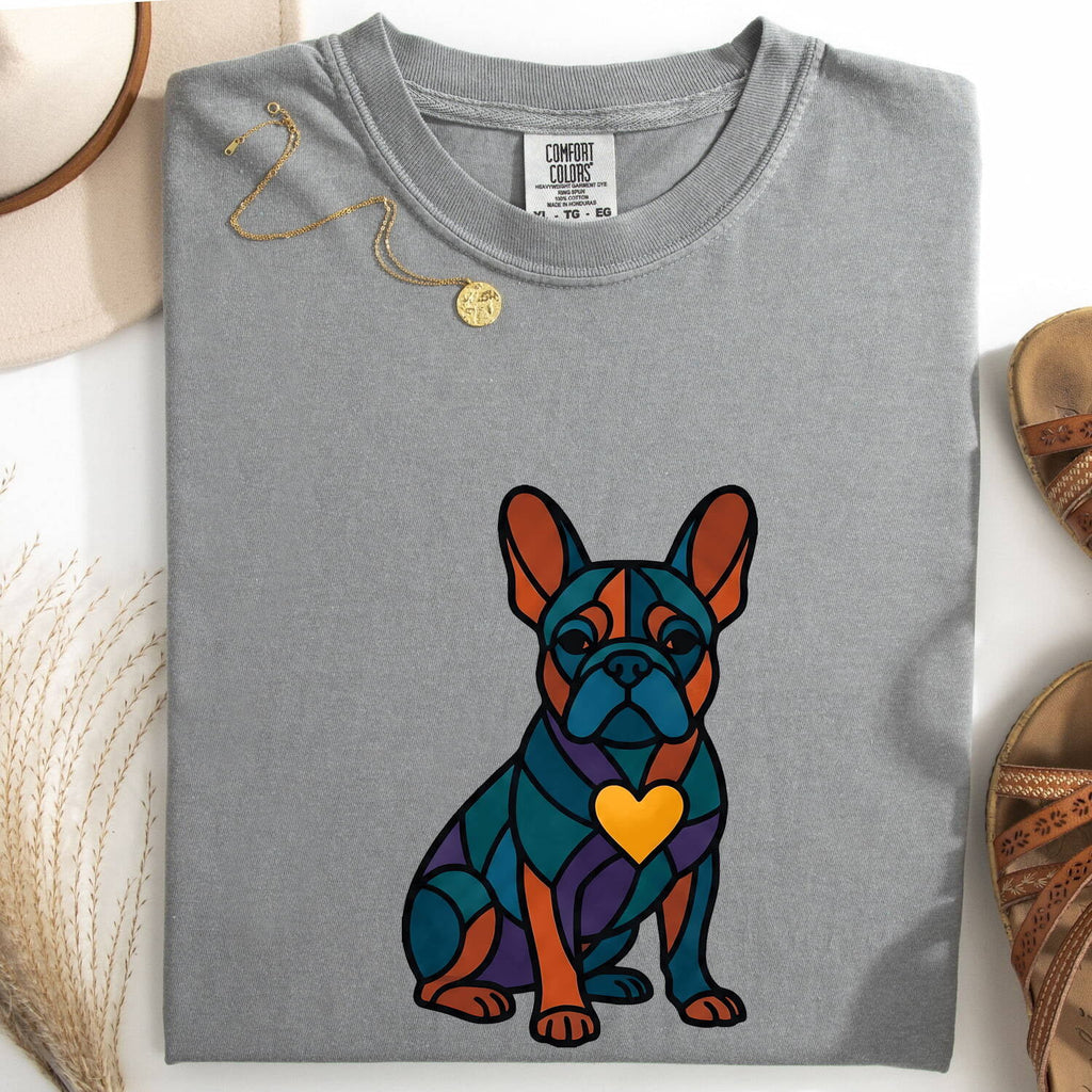 French Bulldog Shirt Dog Pet Gift Women Stained Glass Tee Bulldog T-Shirt Dog Fan Glass Art Tshirt Animal Graphic Modern Heart Tshirt