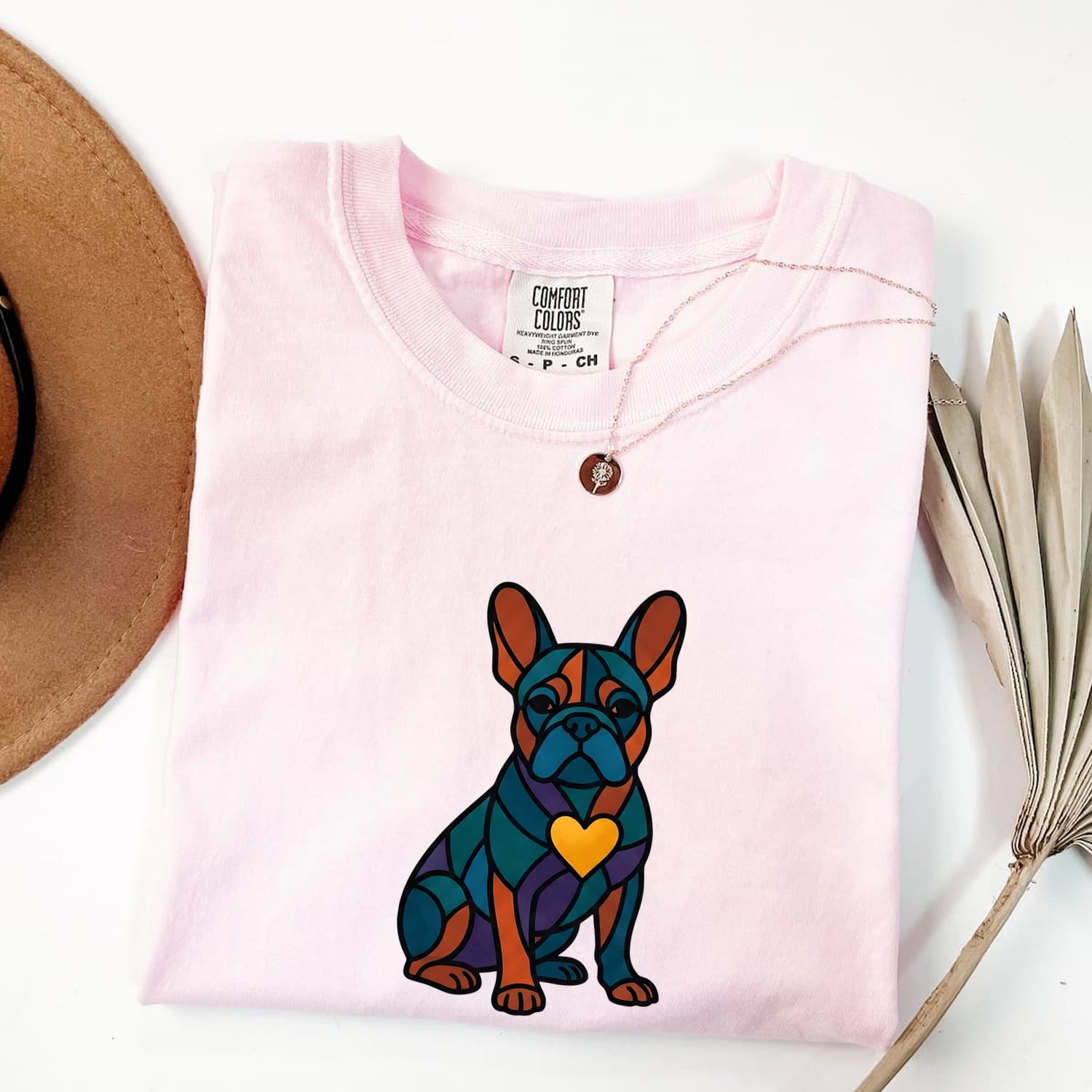 French Bulldog Shirt Dog Pet Gift Women Stained Glass Tee Bulldog T-Shirt Dog Fan Glass Art Tshirt Animal Graphic Modern Heart Tshirt