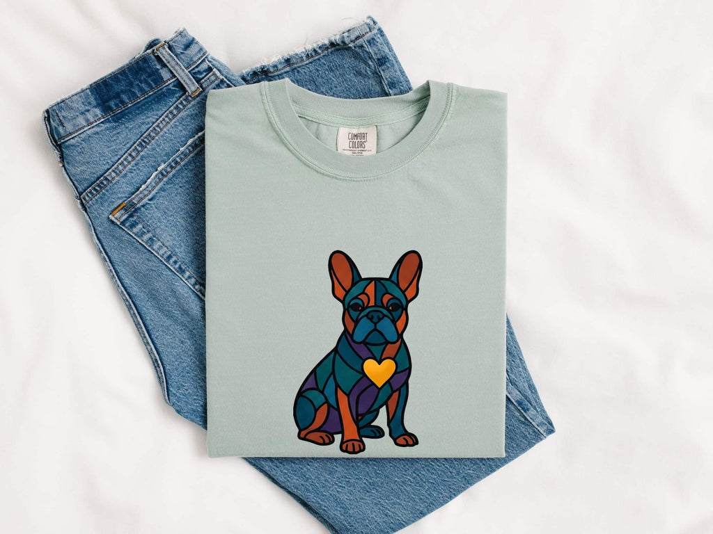French Bulldog Shirt Dog Pet Gift Women Stained Glass Tee Bulldog T-Shirt Dog Fan Glass Art Tshirt Animal Graphic Modern Heart Tshirt