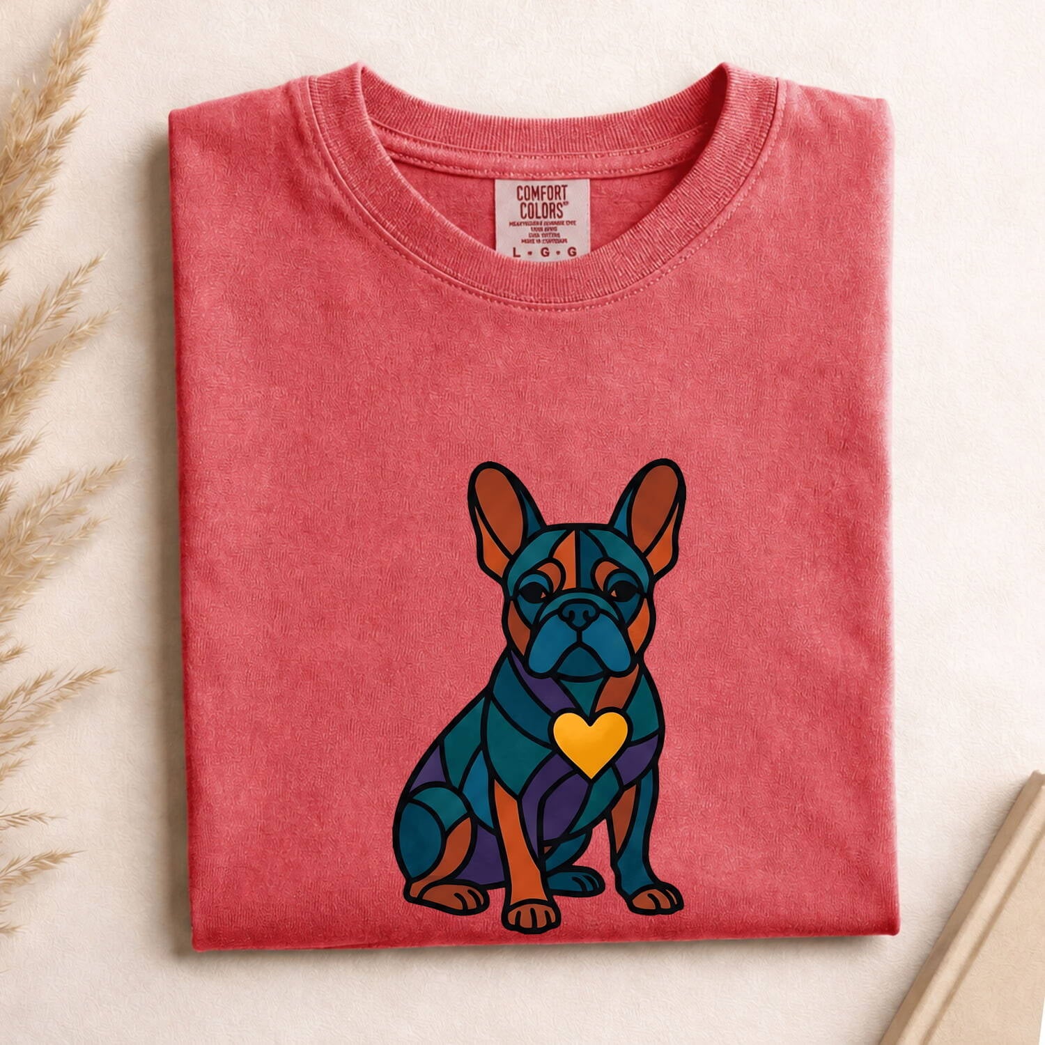 French Bulldog Shirt Dog Pet Gift Women Stained Glass Tee Bulldog T-Shirt Dog Fan Glass Art Tshirt Animal Graphic Modern Heart Tshirt