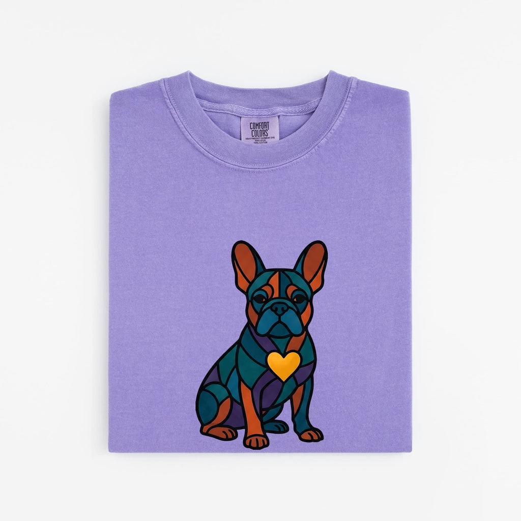 French Bulldog Shirt Dog Pet Gift Women Stained Glass Tee Bulldog T-Shirt Dog Fan Glass Art Tshirt Animal Graphic Modern Heart Tshirt