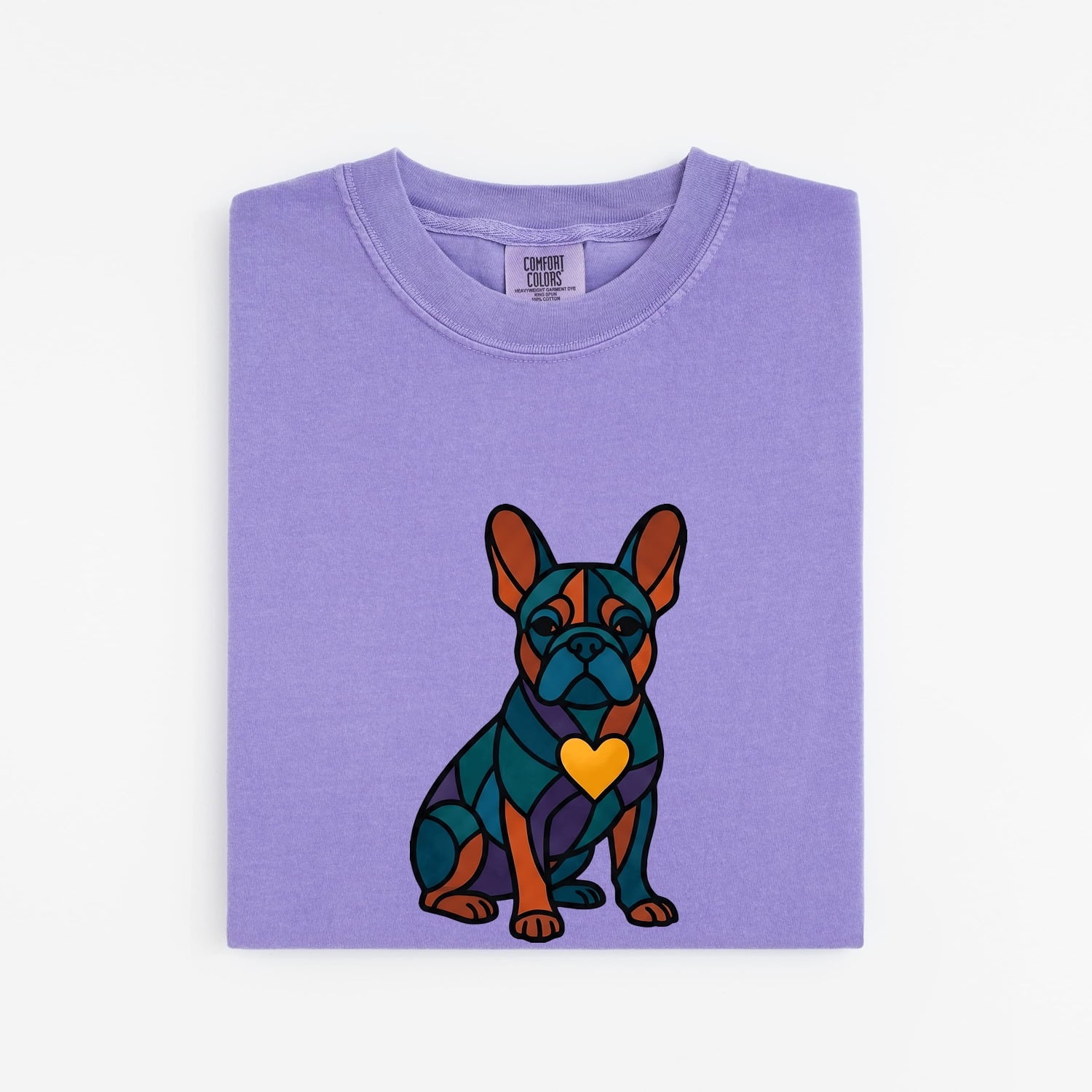 French Bulldog Shirt Dog Pet Gift Women Stained Glass Tee Bulldog T-Shirt Dog Fan Glass Art Tshirt Animal Graphic Modern Heart Tshirt