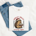 Hedgehog Christmas Hat Shirt Christmas Pet Gift Women Retro Tee Porcupine T-Shirt Xmas Fan Vintage Tshirt Animal Graphic Sketch Biscuits