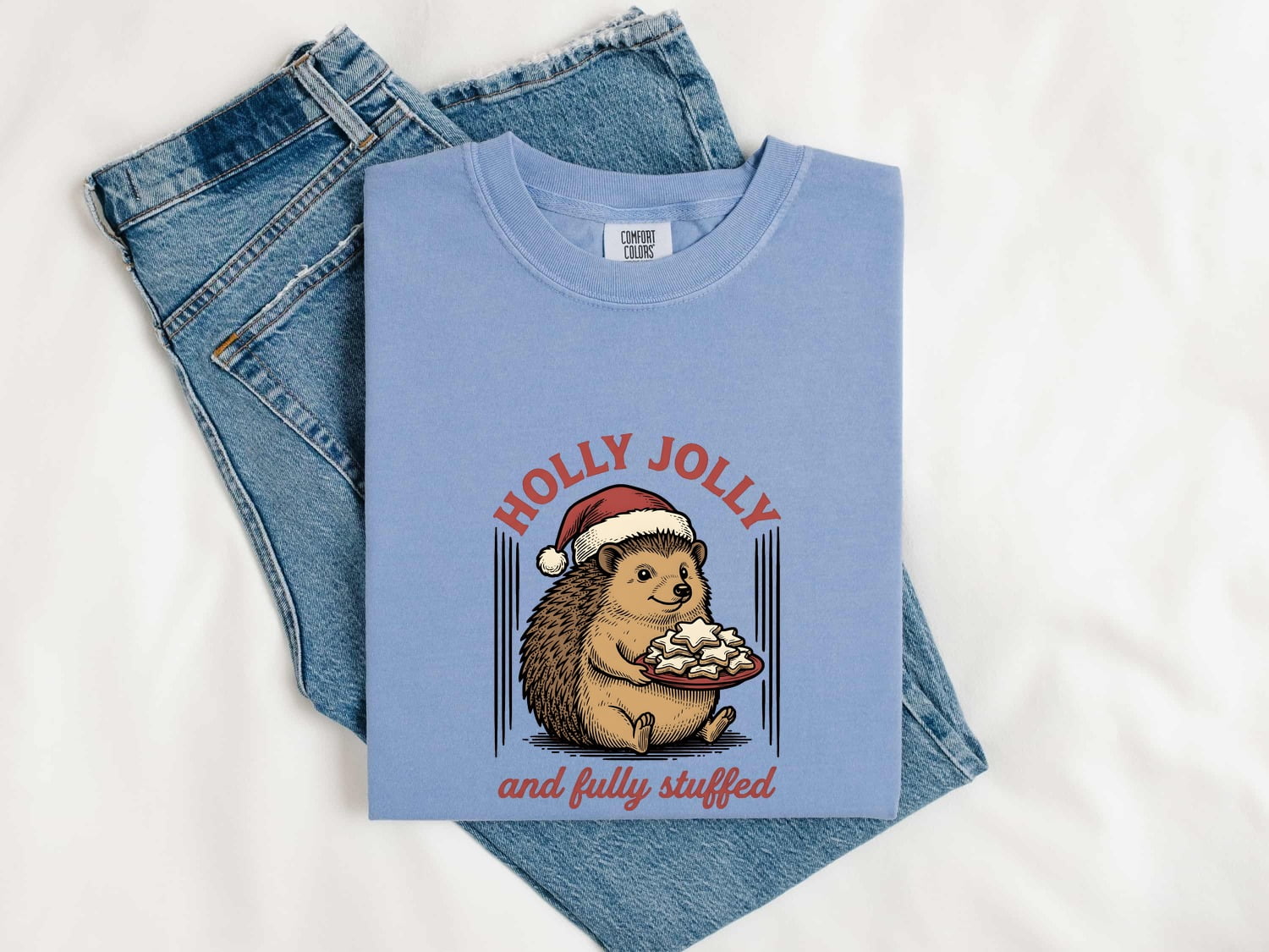 Hedgehog Christmas Hat Shirt Christmas Pet Gift Women Retro Tee Porcupine T-Shirt Xmas Fan Vintage Tshirt Animal Graphic Sketch Biscuits