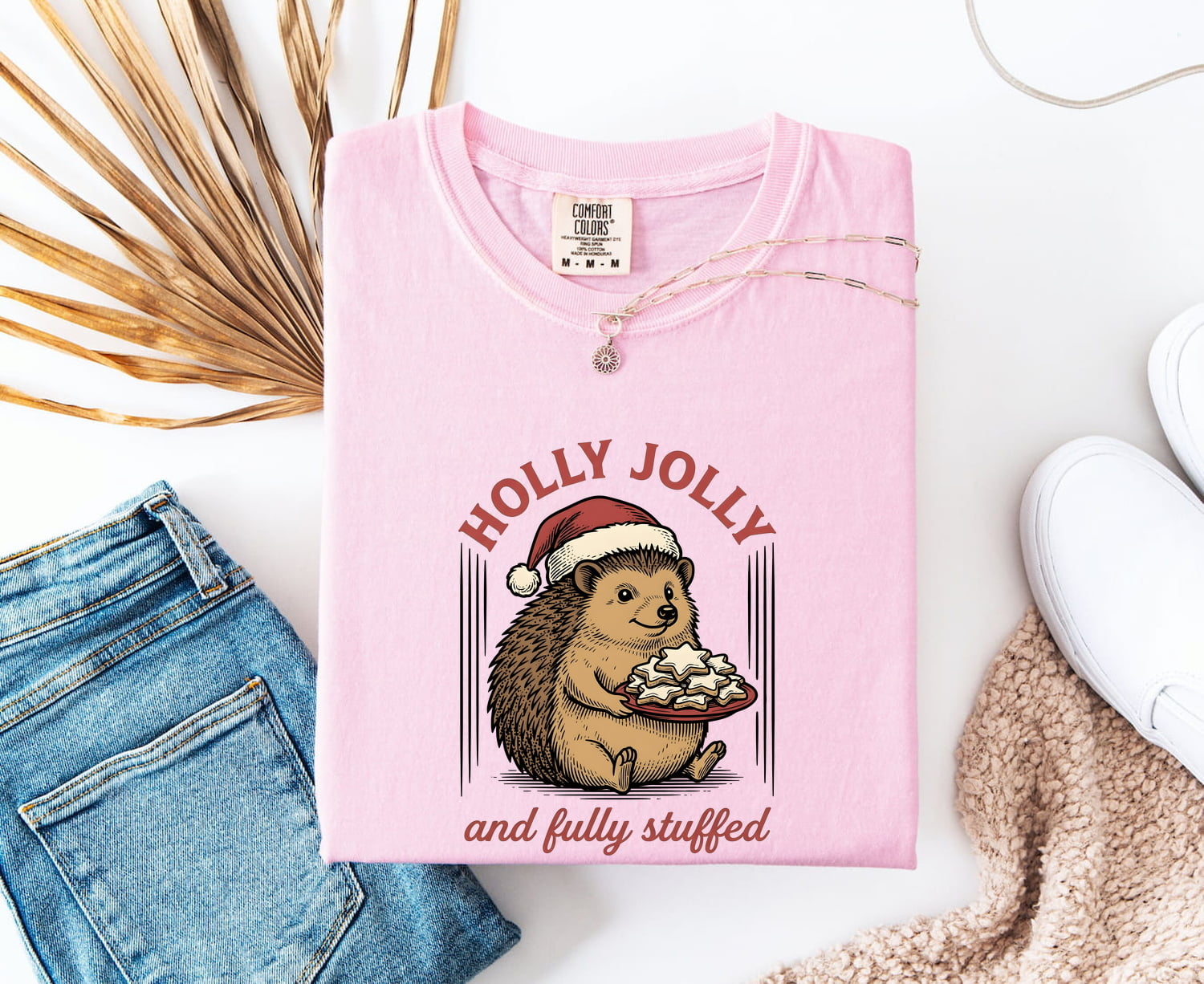 Hedgehog Christmas Hat Shirt Christmas Pet Gift Women Retro Tee Porcupine T-Shirt Xmas Fan Vintage Tshirt Animal Graphic Sketch Biscuits