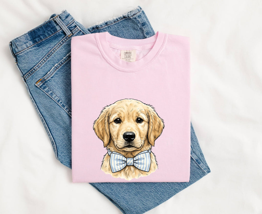 Golden Retriever Dog Shirt Easter Pet Gift Women Sketch Tee Retriever T-Shirt Easter Fan Puppy Tshirt Drawing Retro Necktie Tshirt