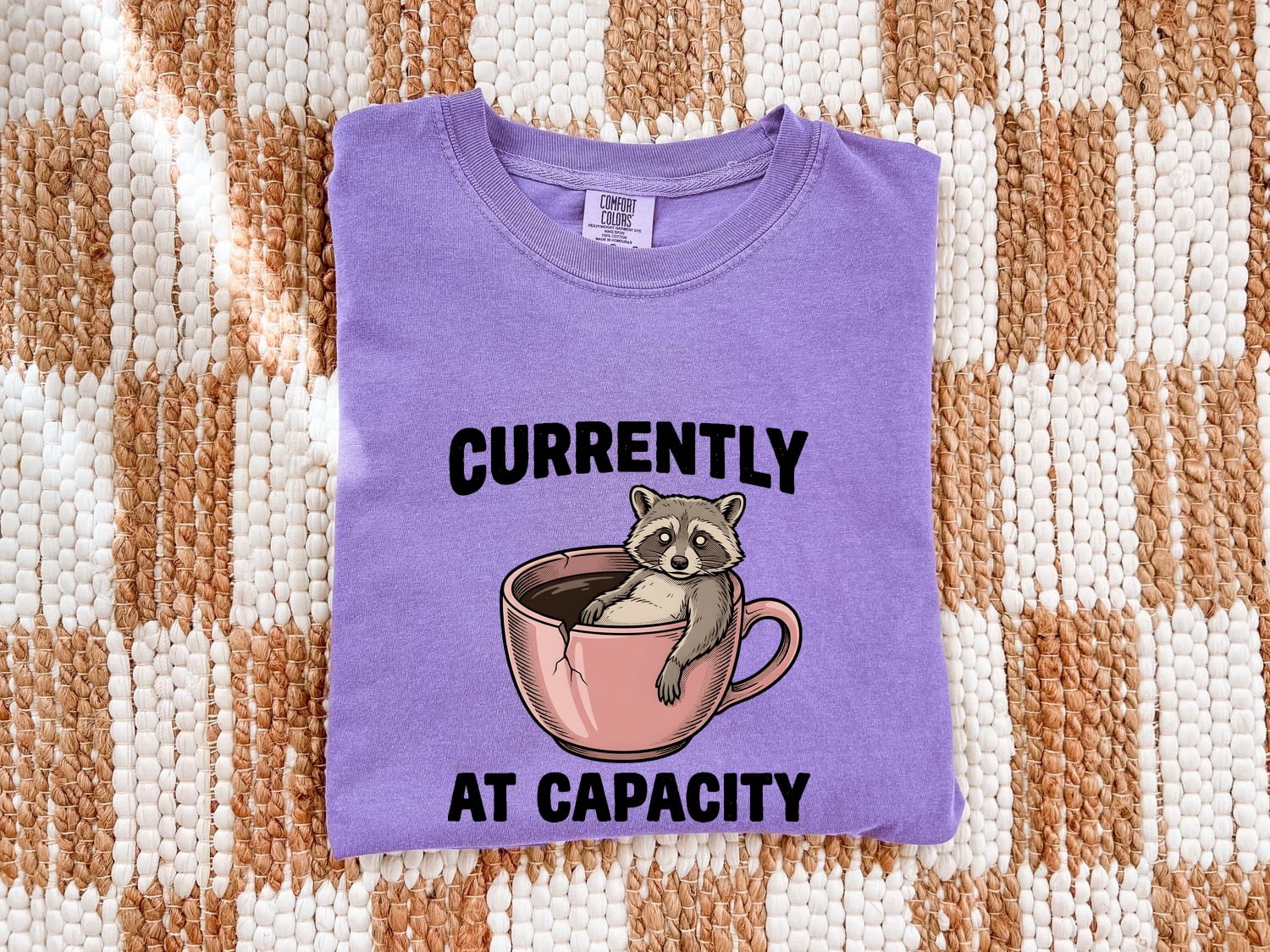 Raccoon Coffee Cup Shirt Funny Pet Gift Women Comic Tee Coffee Mug T-Shirt Humor Fan Cartoon Tshirt Animal Graphic Retro Broken Mug Tshirt