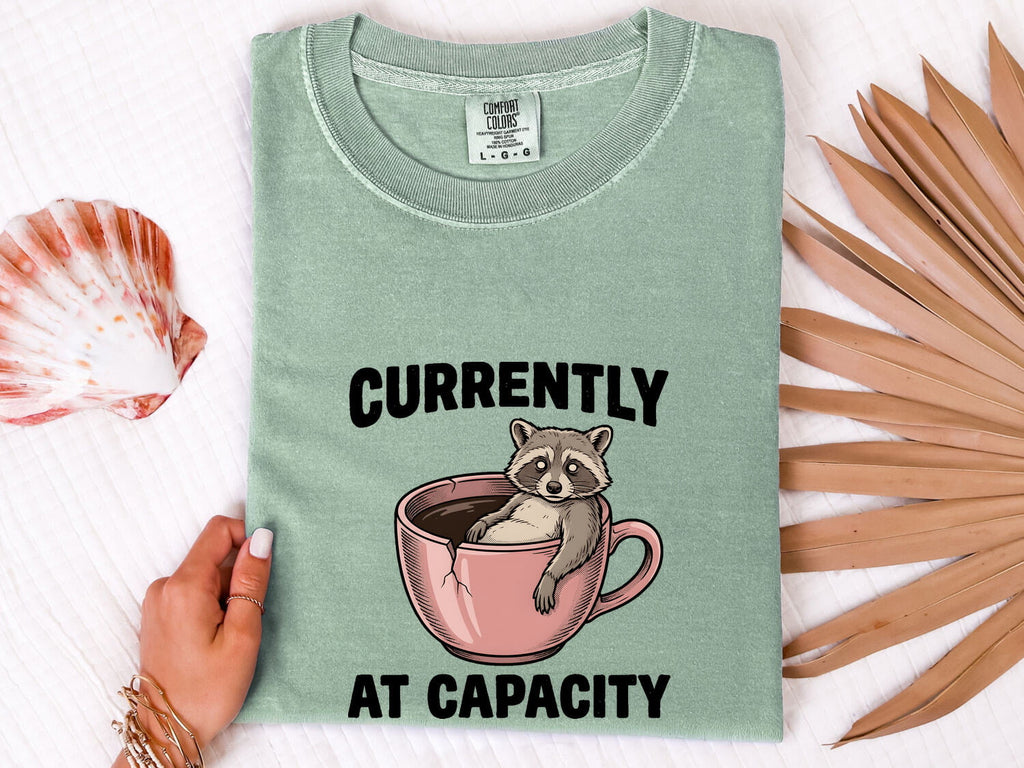 Raccoon Coffee Cup Shirt Funny Pet Gift Women Comic Tee Coffee Mug T-Shirt Humor Fan Cartoon Tshirt Animal Graphic Retro Broken Mug Tshirt