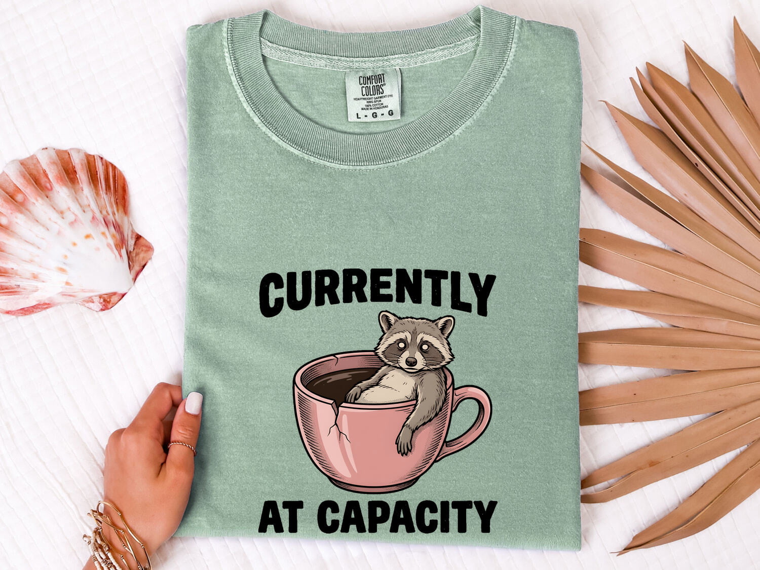 Raccoon Coffee Cup Shirt Funny Pet Gift Women Comic Tee Coffee Mug T-Shirt Humor Fan Cartoon Tshirt Animal Graphic Retro Broken Mug Tshirt