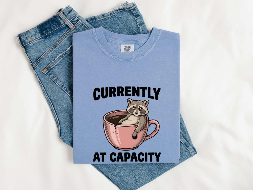 Raccoon Coffee Cup Shirt Funny Pet Gift Women Comic Tee Coffee Mug T-Shirt Humor Fan Cartoon Tshirt Animal Graphic Retro Broken Mug Tshirt