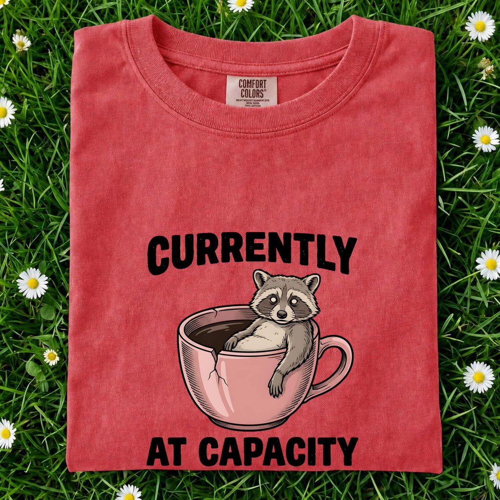 Raccoon Coffee Cup Shirt Funny Pet Gift Women Comic Tee Coffee Mug T-Shirt Humor Fan Cartoon Tshirt Animal Graphic Retro Broken Mug Tshirt