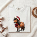 Horse Holiday Hat Shirt Christmas Pet Gift Women Illustration Tee Equine T-Shirt Xmas Fan Pony Graphic Animal Design Line Art Holiday Ribbon