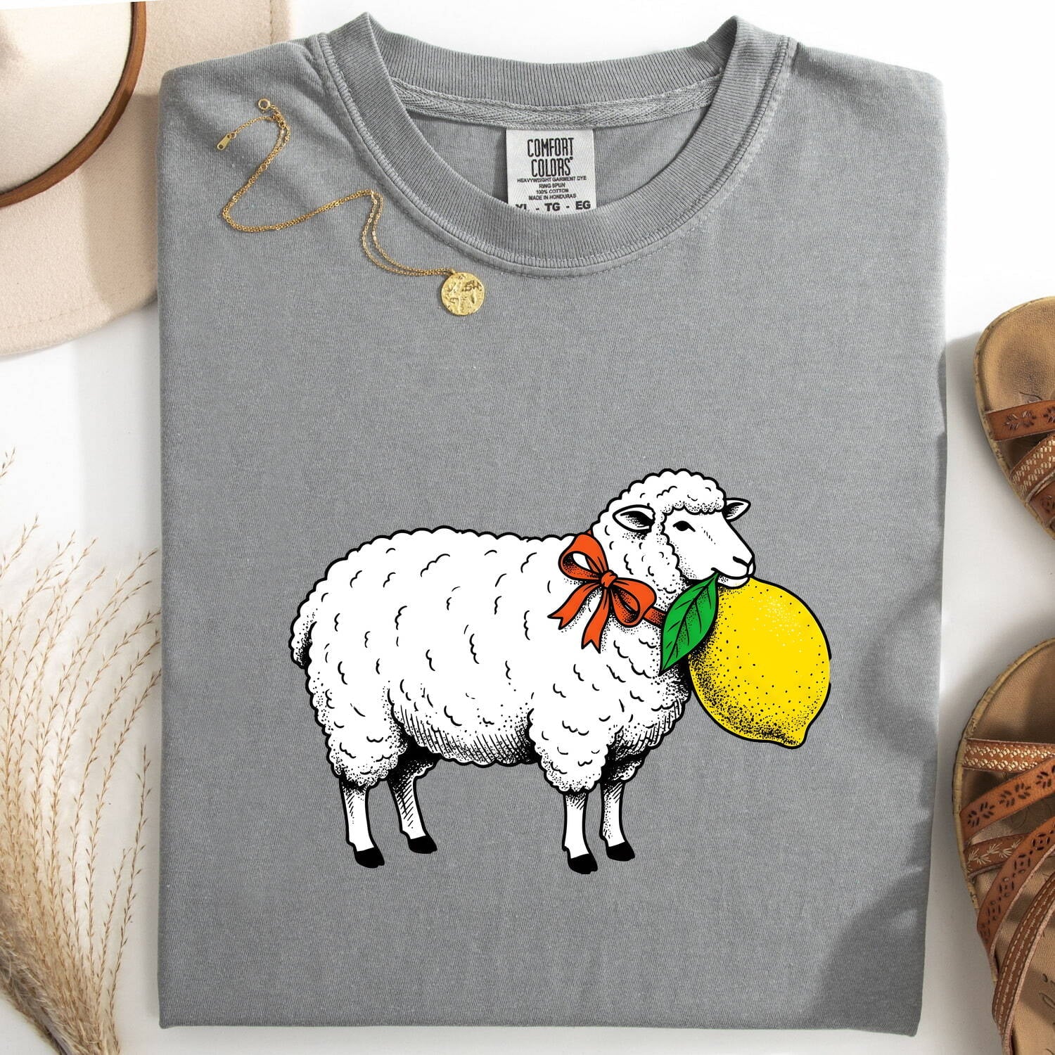 Lamb Illustration Shirt St Valentines Day Pet Gift Women Cute Tee Sheep T-Shirt Valentine Fan Kawaii Tshirt Animal Graphic Retro Citrus