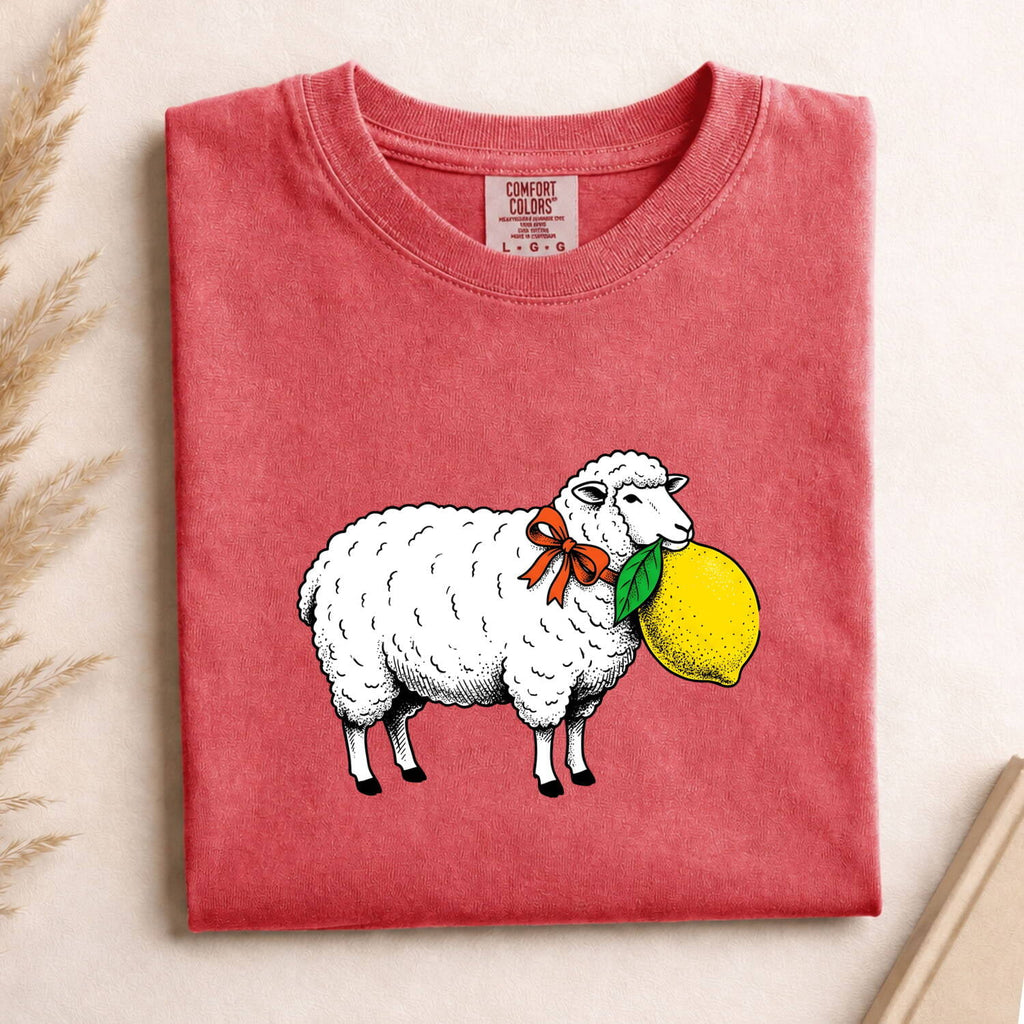 Lamb Illustration Shirt St Valentines Day Pet Gift Women Cute Tee Sheep T-Shirt Valentine Fan Kawaii Tshirt Animal Graphic Retro Citrus