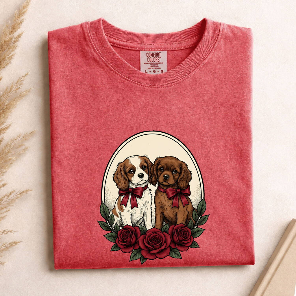 Cavalier Spaniel Dog Shirt St Valentines Day Pet Owner Gift Women Retro Tee Spaniel T-Shirt Valentines Day Fan Vintage Tshirt Dog Mom