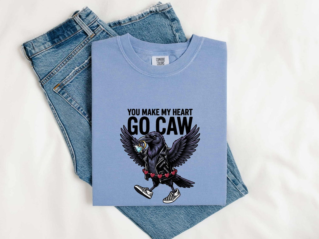 Dark Bird Art Shirt St. Valentine's Day Pets Gift Women Sketch Tee Raven T-Shirt Valentine Fan Drawing Design Classic Romance Heart Tshirt