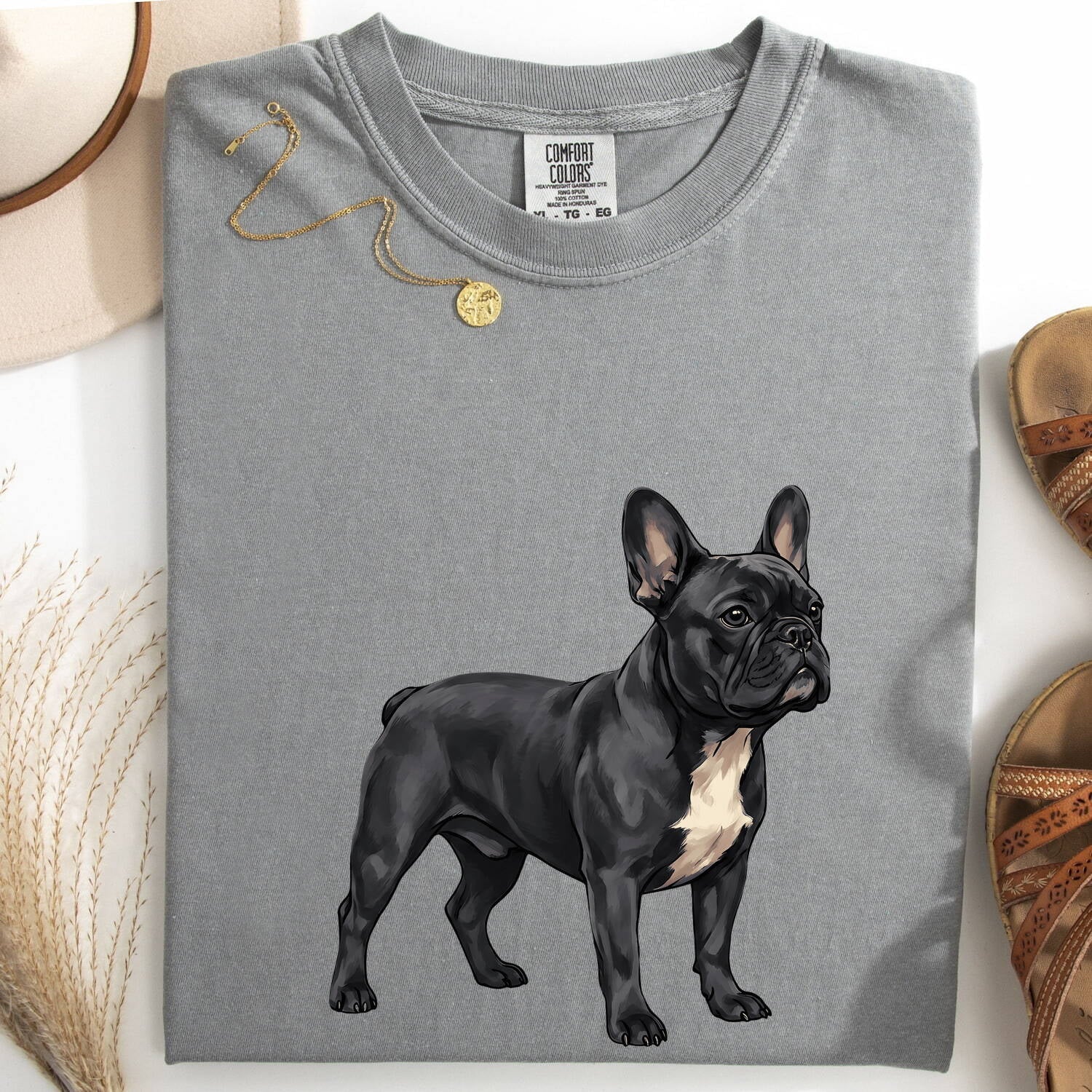 French Bulldog Shirt Dog Fauna Gift Women Detailed Tee Bulldog T-Shirt Dog Fan Animal Graphic Design Clean Canine Tshirt