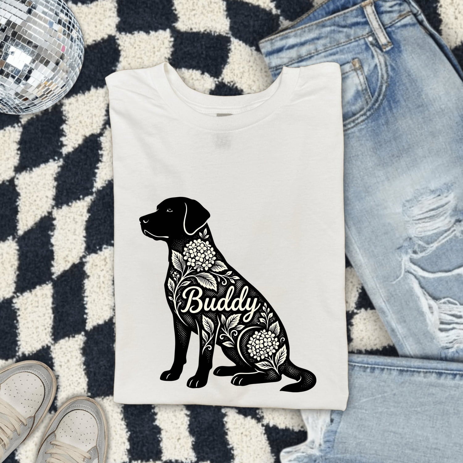 Labrador Retriever Shirt Dog Plants Gift Women Flower Tee Labrador T-Shirt Dog Fan Floral Tshirt Botanical Graphic Contemporary Hortensia