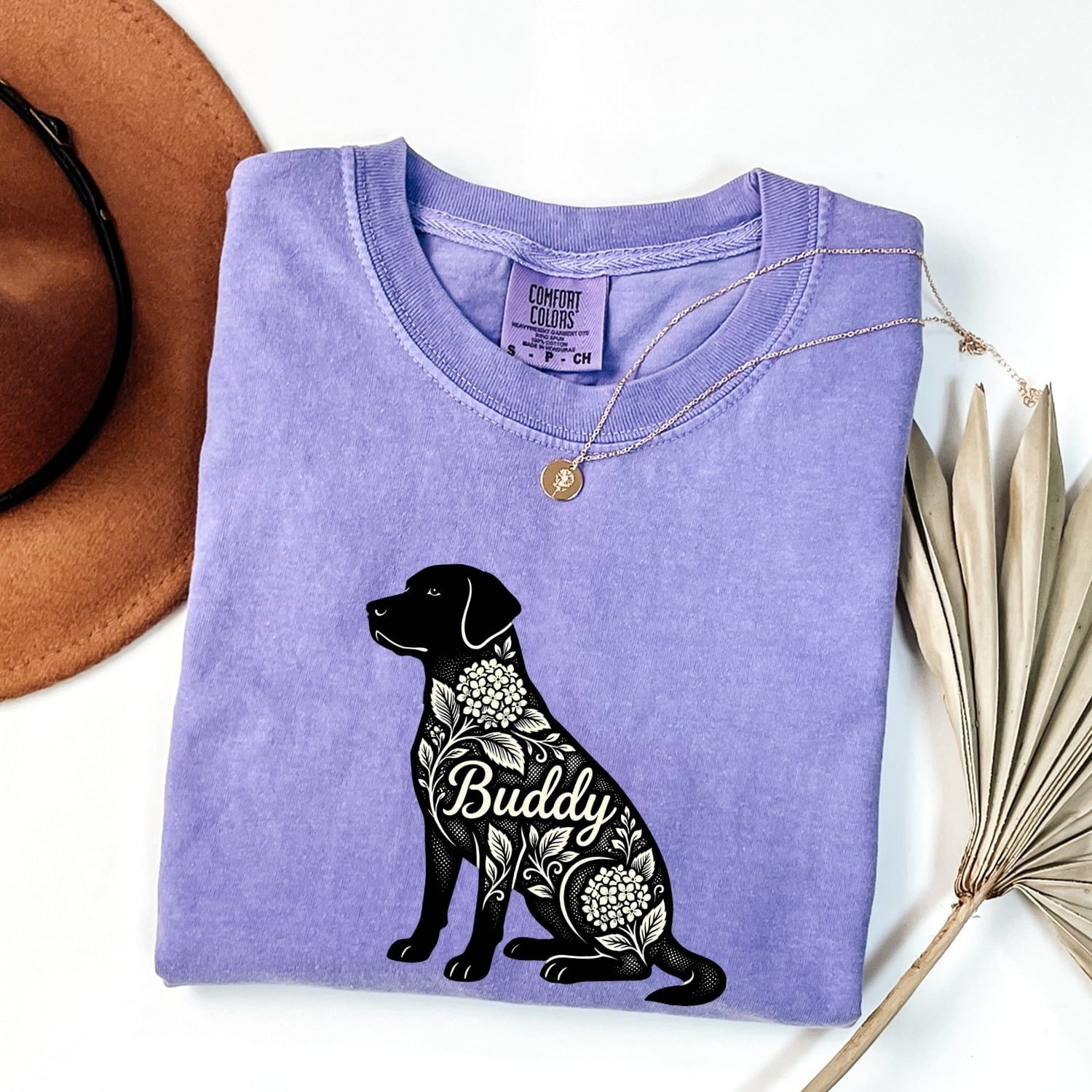 Labrador Retriever Shirt Dog Plants Gift Women Flower Tee Labrador T-Shirt Dog Fan Floral Tshirt Botanical Graphic Contemporary Hortensia