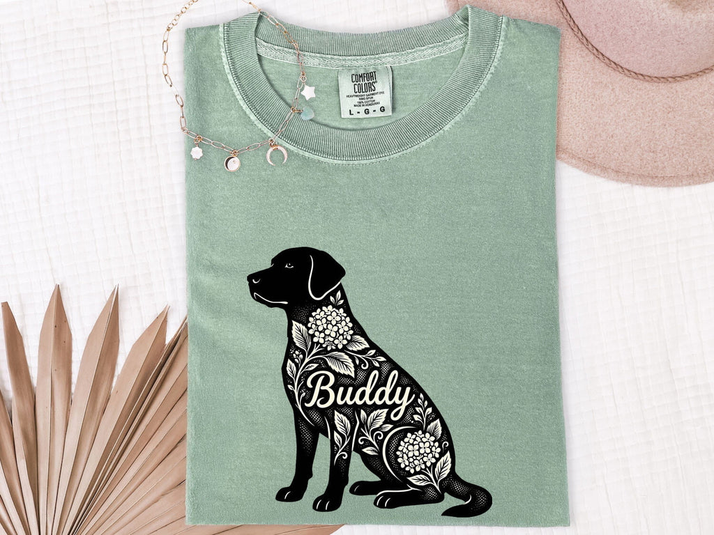 Labrador Retriever Shirt Dog Plants Gift Women Flower Tee Labrador T-Shirt Dog Fan Floral Tshirt Botanical Graphic Contemporary Hortensia