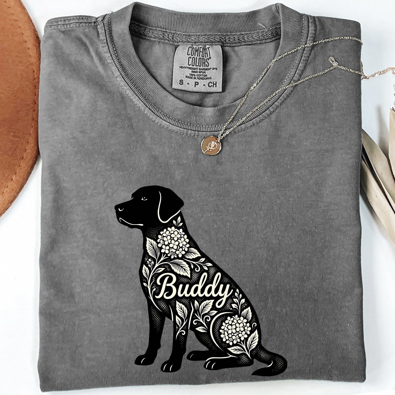 Labrador Retriever Shirt Dog Plants Gift Women Flower Tee Labrador T-Shirt Dog Fan Floral Tshirt Botanical Graphic Contemporary Hortensia