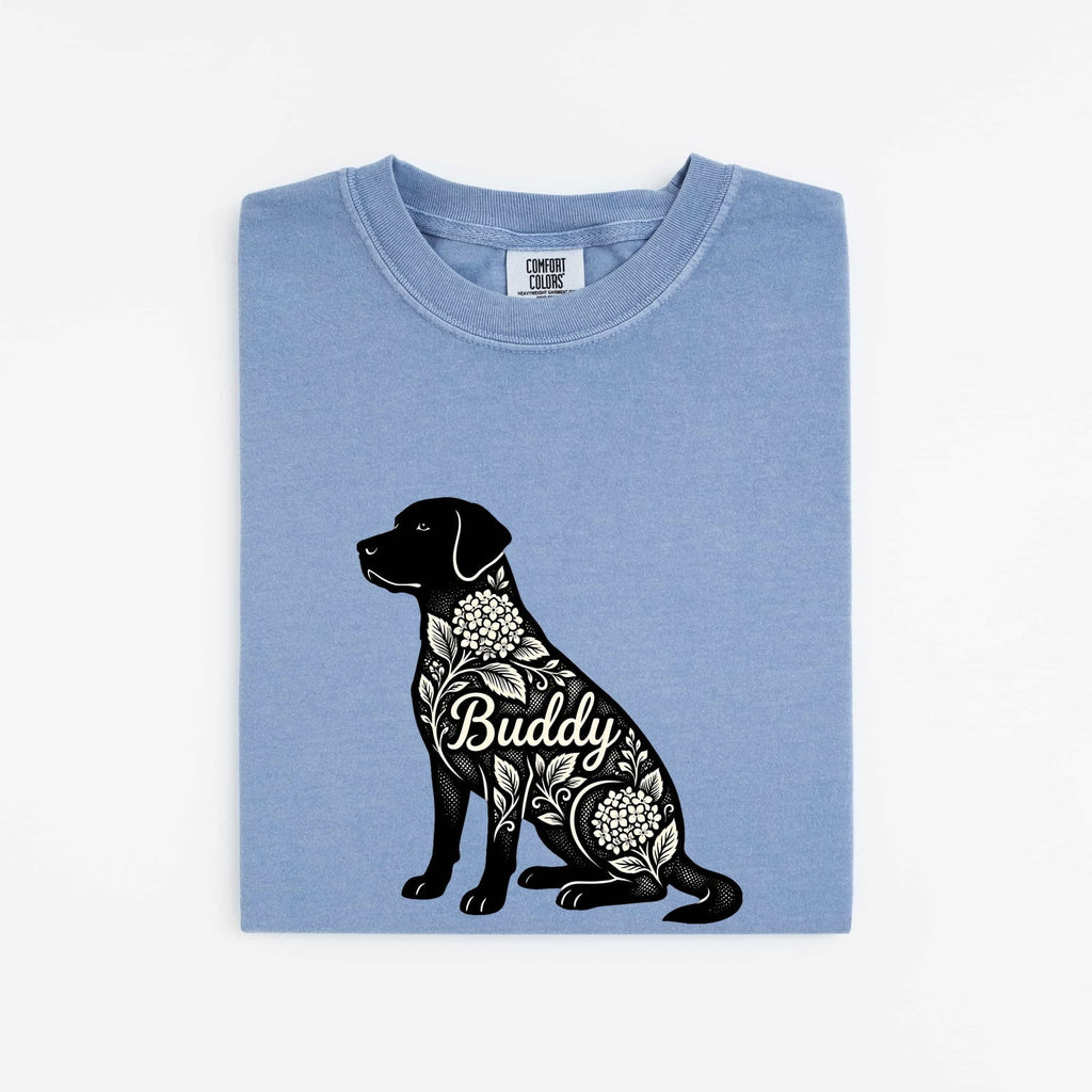 Labrador Retriever Shirt Dog Plants Gift Women Flower Tee Labrador T-Shirt Dog Fan Floral Tshirt Botanical Graphic Contemporary Hortensia