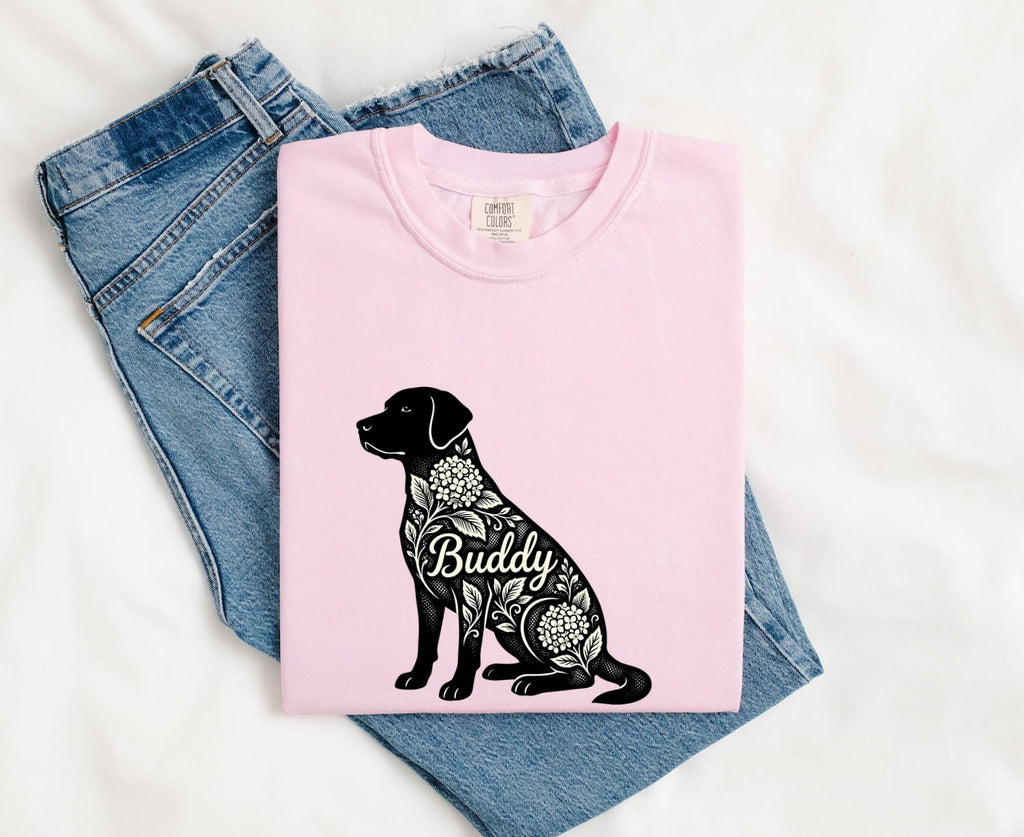 Labrador Retriever Shirt Dog Plants Gift Women Flower Tee Labrador T-Shirt Dog Fan Floral Tshirt Botanical Graphic Contemporary Hortensia
