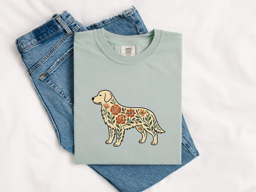 Golden Retriever Shirt Dog Garden Gift Women Boho Chic Tee Retriever T-Shirt Dog Fan Canine Graphic Indigenous Blossom Tshirt