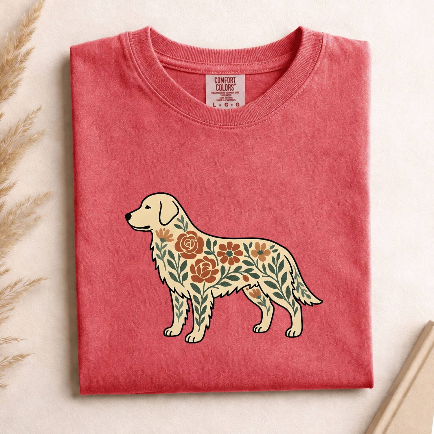 Golden Retriever Shirt Dog Garden Gift Women Boho Chic Tee Retriever T-Shirt Dog Fan Canine Graphic Indigenous Blossom Tshirt