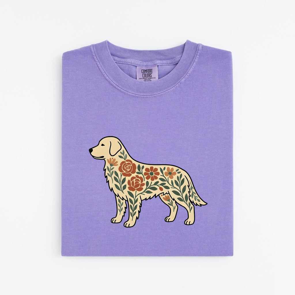 Golden Retriever Shirt Dog Garden Gift Women Boho Chic Tee Retriever T-Shirt Dog Fan Canine Graphic Indigenous Blossom Tshirt