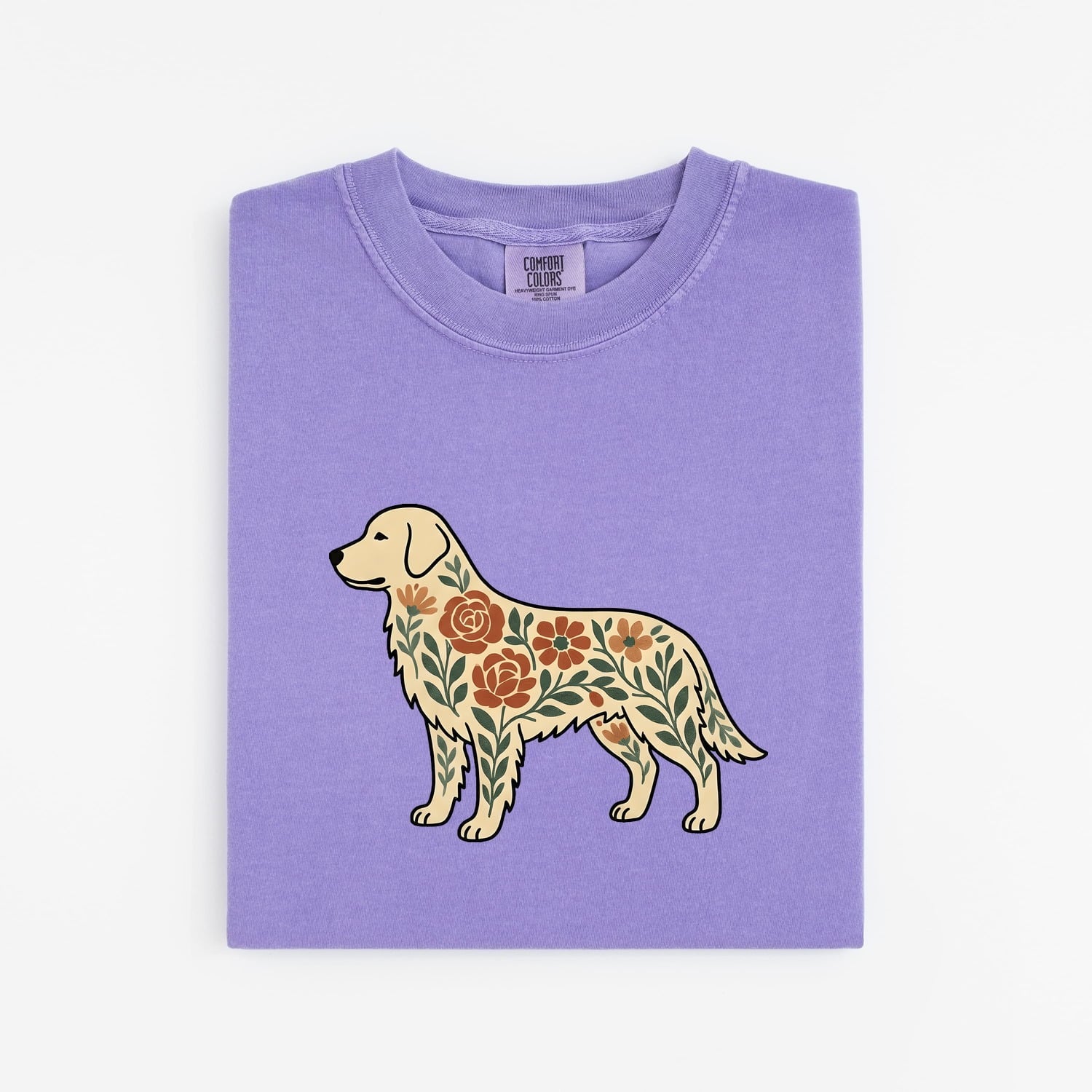 Golden Retriever Shirt Dog Garden Gift Women Boho Chic Tee Retriever T-Shirt Dog Fan Canine Graphic Indigenous Blossom Tshirt